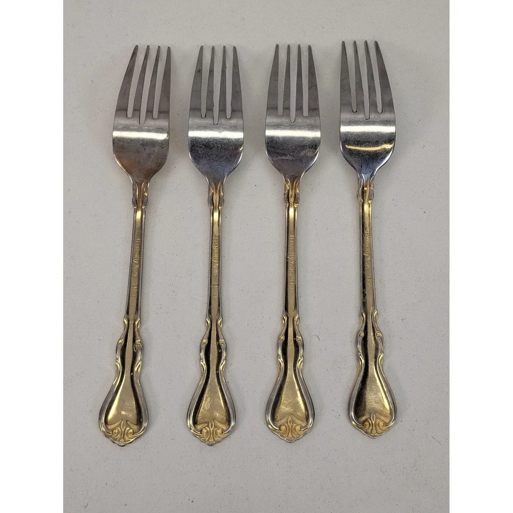Personally Yours Stainless Steel Dinner Forks Set Of 4 Silver Tone Scroll Design